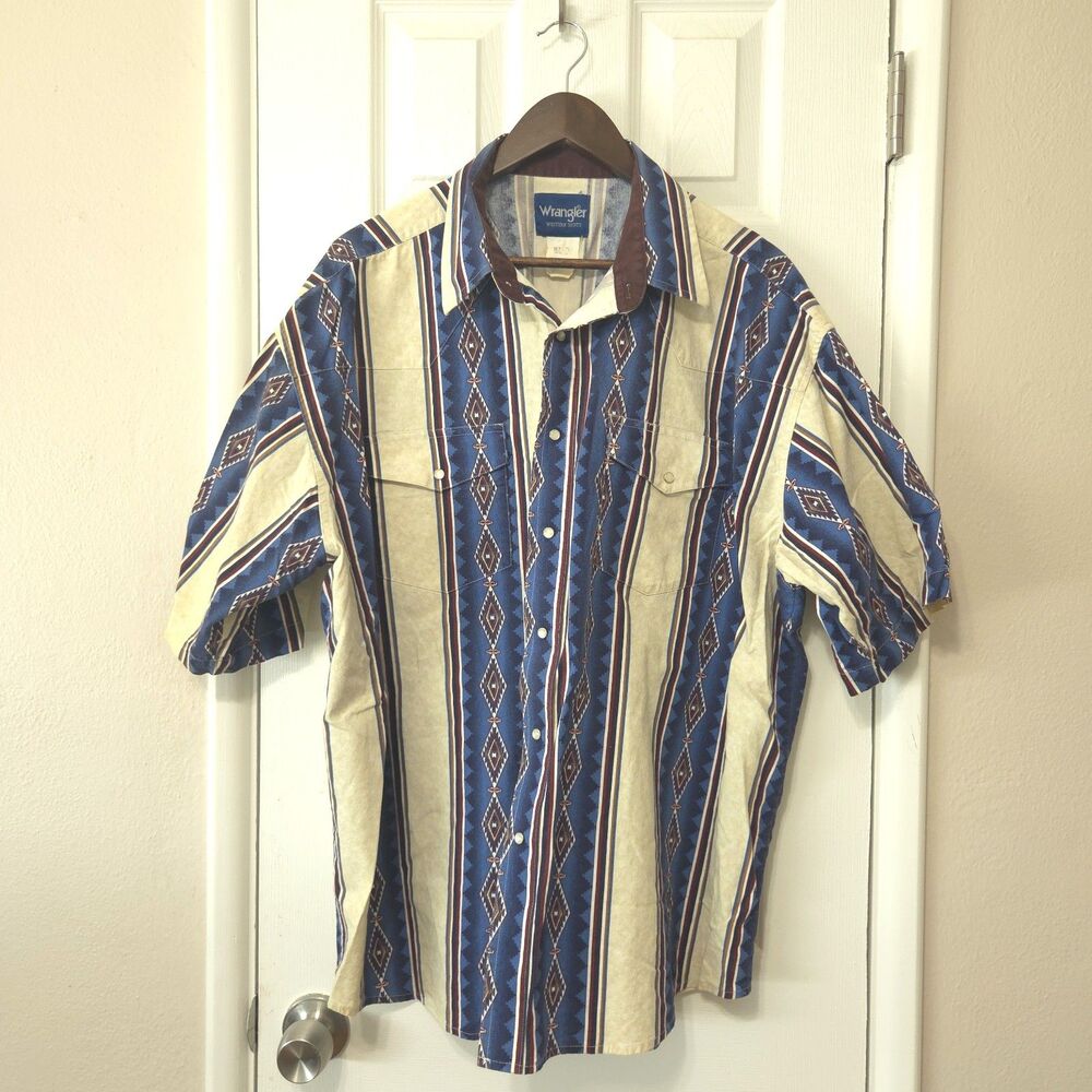 Wrangler Western Shirt Mens XXL Southwest Aztec Pearl Snap Short Sleeve